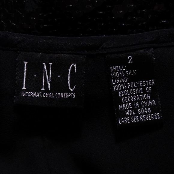 Vintage INC International Concepts Pencil Skirt Sz 2 Black Sequins Silk Glam - Picture 7 of 8